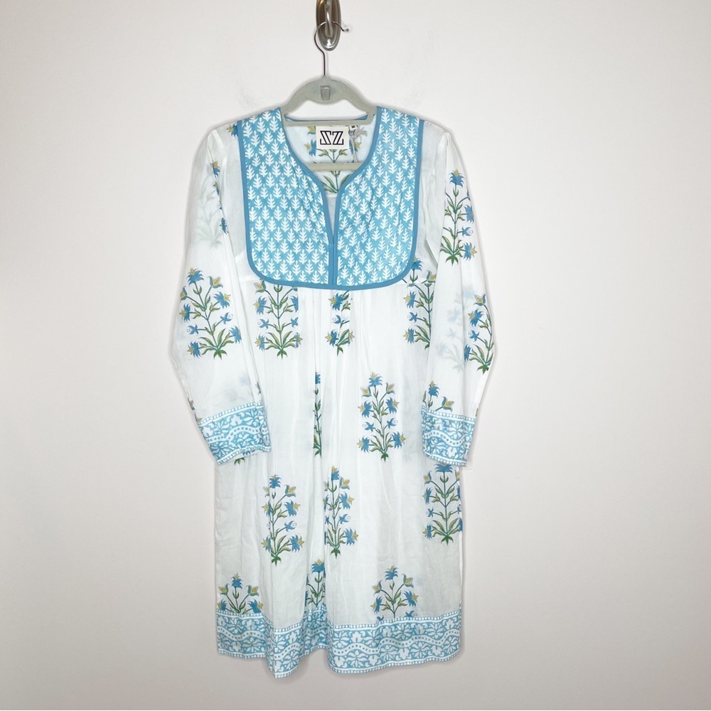 SZ Blockprints Jaipur Blockprint Caftan Long Sleeve Dress Medium - Picture 2 of 6